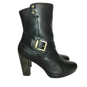 Clarks Lida Sayer High Heel Black Leather Ankle Boots Side Zip Womens 8.5M